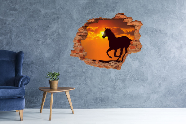 Vinyl muursticker 3D breekeffect Paard bij zonsondergang