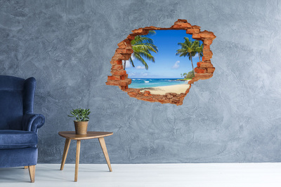 Vinyl muursticker 3D breekeffect Caribisch strand door een gat in de muur