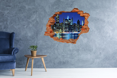 Vinyl muursticker 3D breekeffect De skyline van New York 's nachts