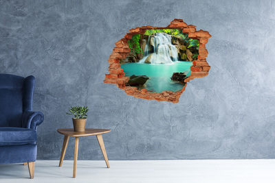 Grote 3D muursticker gat in de muur Een waterval in een tropisch paradijs