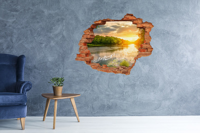 Vinyl muursticker 3D breekeffect Zonsondergang boven de rivier
