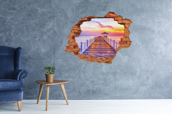 Vinyl muursticker 3D breekeffect Zonsondergang boven de pier