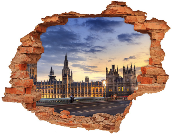 Grote 3D muursticker gat in de muur Zonsondergang boven Londen