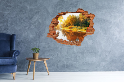 Grote 3D muursticker gat in de muur Herfstlandschap aan de rivier