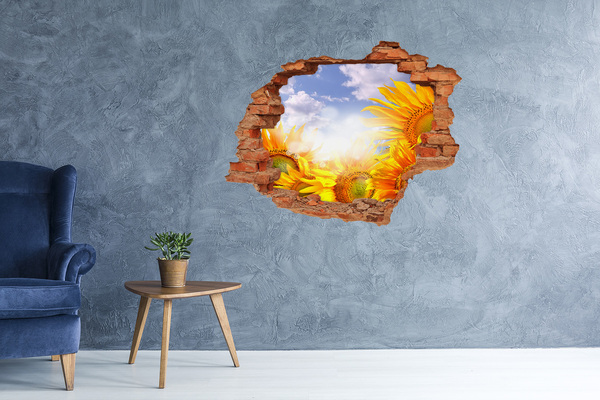 Vinyl muursticker 3D breekeffect Zonnebloemen in het zonlicht