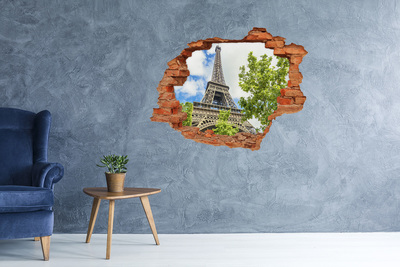 Grote 3D muursticker gat in de muur De Eiffeltoren in Parijs