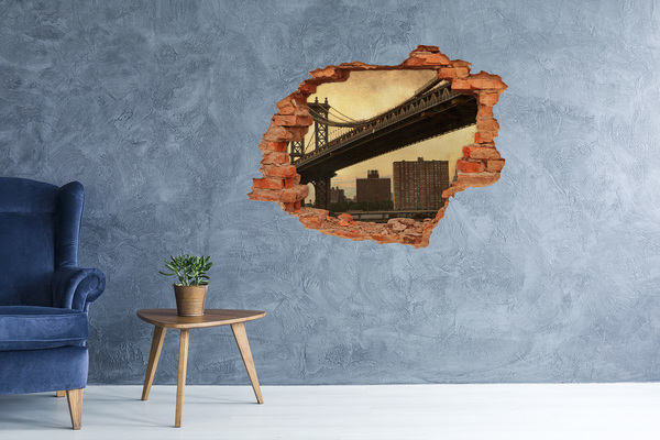 Grote 3D muursticker gat in de muur New York Bridge