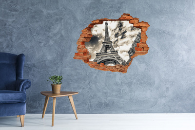 Grote 3D muursticker gat in de muur De Eiffeltoren in de wolken