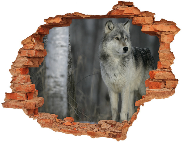 Vinyl muursticker 3D breekeffect Wolf in zijn natuurlijke habitat