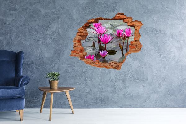 Vinyl muursticker 3D breekeffect Waterbloemen in de vijver