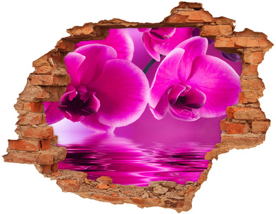 Grote 3D muursticker gat in de muur Een bloemenparadijs in roze tinten.