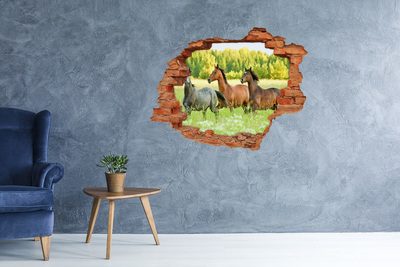Vinyl muursticker 3D breekeffect Rennende paarden in de natuur