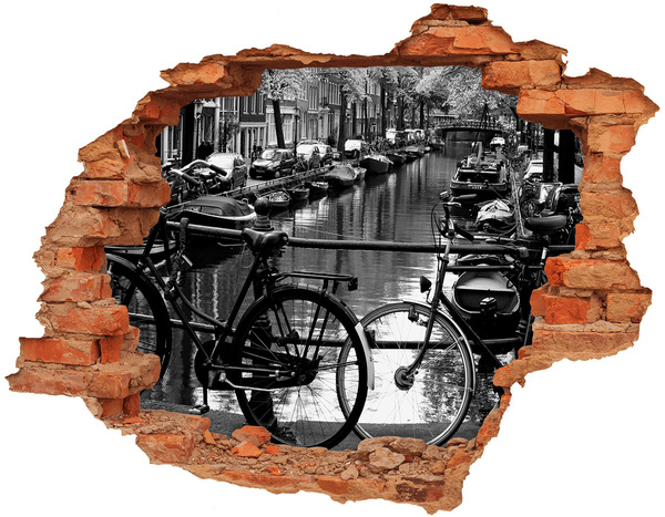 Grote 3D muursticker gat in de muur Fietskanaal