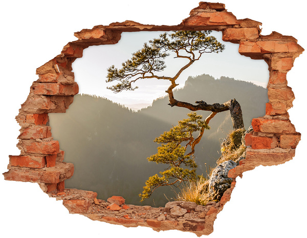 Grote 3D muursticker gat in de muur Berglandschap met een boom