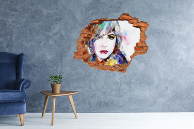 Vinyl muursticker 3D breekeffect Portret in een gebroken muur