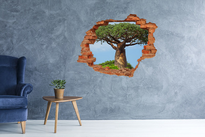 Vinyl muursticker 3D breekeffect Baobab in een gat in de muur