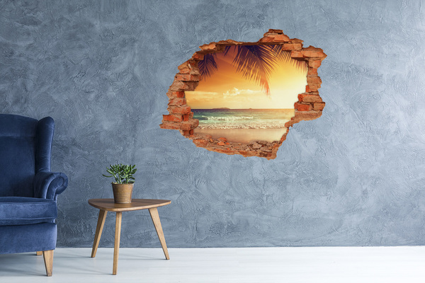 Grote 3D muursticker gat in de muur Tropisch strand bij zonsondergang