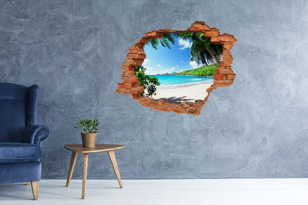 Grote 3D muursticker gat in de muur Caribisch strand door een gat in de muur