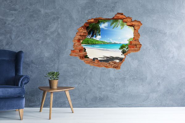 Grote 3D muursticker gat in de muur Caribisch strand door een gat in de muur
