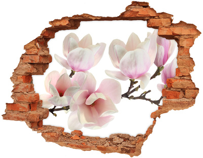 Vinyl muursticker 3D breekeffect Magnoliabloemen door een gat in de muur