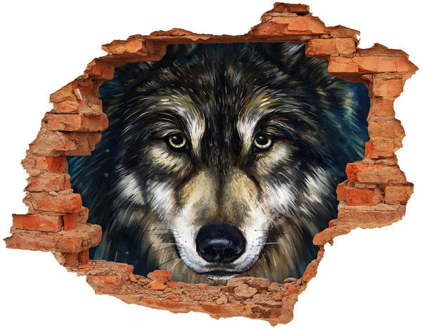 Vinyl muursticker 3D breekeffect Wolfs blik door de muur