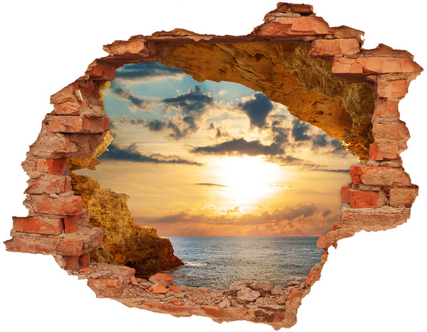 Grote 3D muursticker gat in de muur Zonsondergang boven de zee