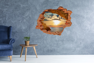 Grote 3D muursticker gat in de muur Zonsondergang boven de zee