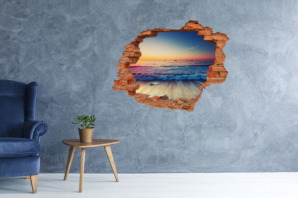 Vinyl muursticker 3D breekeffect Zonsondergang boven de zee