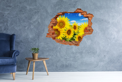 Grote 3D muursticker gat in de muur Een bloemenparadijs met zonnebloemen.