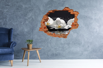 Grote 3D muursticker gat in de muur Orchideebloem op het water