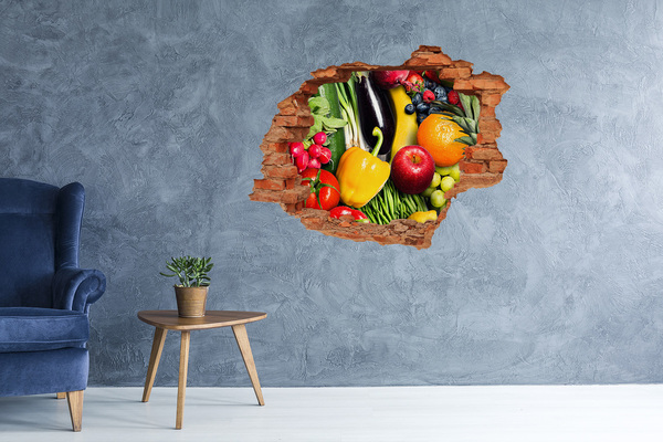 Grote 3D muursticker gat in de muur Fruit en groenten in een gat in de muur