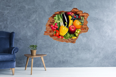 Grote 3D muursticker gat in de muur Fruit en groenten in een gat in de muur
