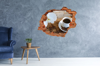 Vinyl muursticker 3D breekeffect Koffie met orchideebloem