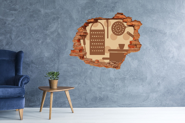 Grote 3D muursticker gat in de muur Interieur met een retro-thema