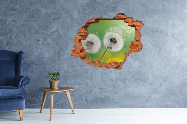 Grote 3D muursticker gat in de muur Paardenbloemen op een groene achtergrond
