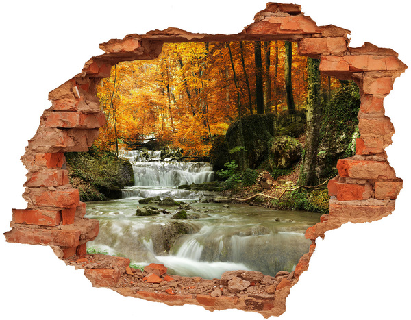 Vinyl muursticker 3D breekeffect Herfstwaterval in het bos