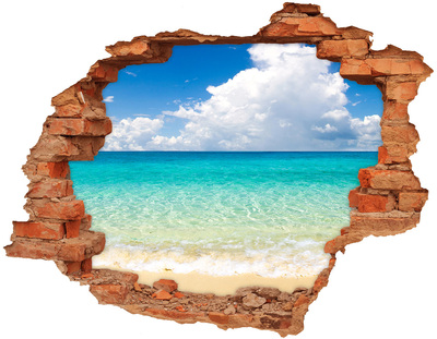 Grote 3D muursticker gat in de muur Caribisch strand door een gat in de muur
