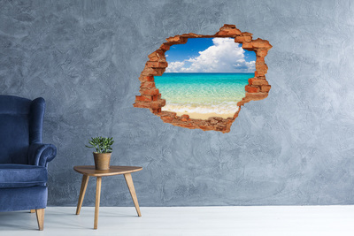 Grote 3D muursticker gat in de muur Caribisch strand door een gat in de muur