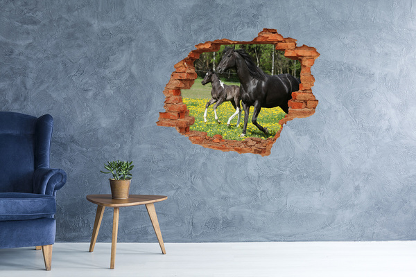 Grote 3D muursticker gat in de muur Paarden in de wei