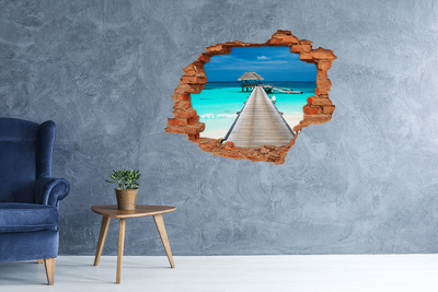 Grote 3D muursticker gat in de muur Tropische pier boven turkoois water