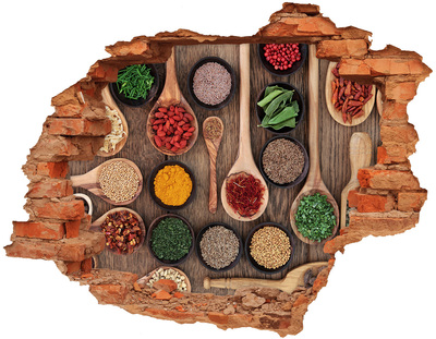 Grote 3D muursticker gat in de muur Specerijen van over de hele wereld
