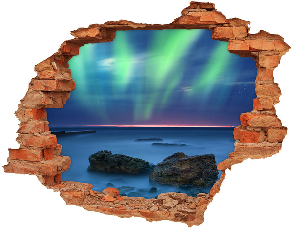 Grote 3D muursticker gat in de muur Aurora Borealis boven de oceaan