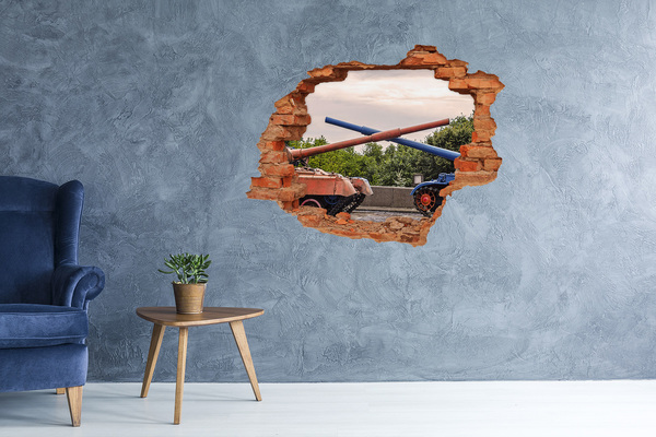 Vinyl muursticker 3D breekeffect Tankgevecht in de ruïnes