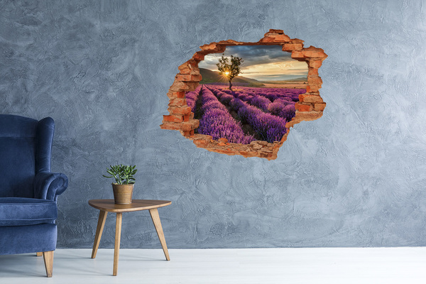 Grote 3D muursticker gat in de muur Lavendelvelden bij zonsondergang