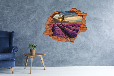 Grote 3D muursticker gat in de muur Lavendelvelden bij zonsondergang