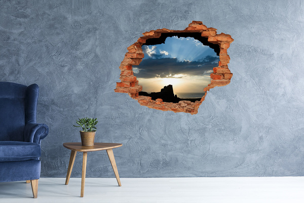 Vinyl muursticker 3D breekeffect Zonsondergang boven de zee