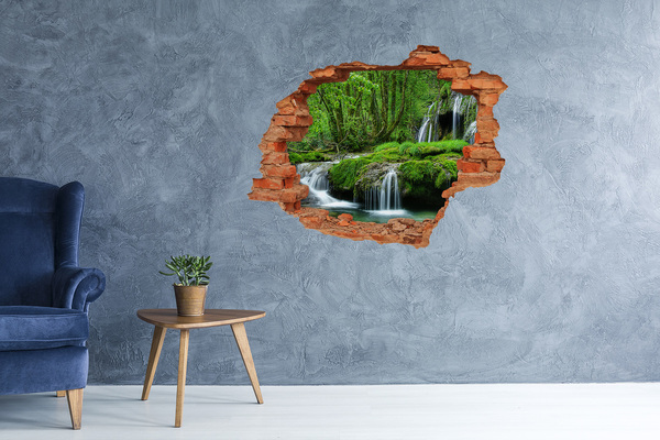 Vinyl muursticker 3D breekeffect Mysterieus bos met een waterval