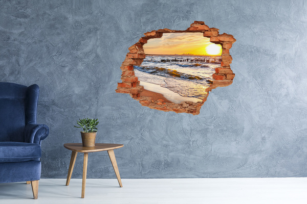Grote 3D muursticker gat in de muur Zonsondergang boven de zee