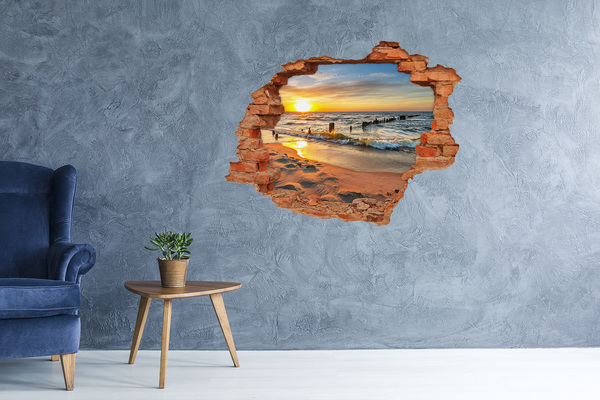 Vinyl muursticker 3D breekeffect Zonsondergang boven de zee