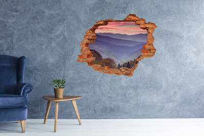 Grote 3D muursticker gat in de muur Berglandschap bij zonsopgang